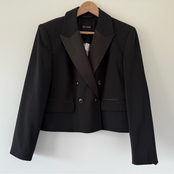 Madewell Cropped Tuxedo Jacket NWT Black Women's Blazer // Size 8 - Picture 3 of 9